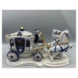 Vintage Cobalt blue & white horse & carriage