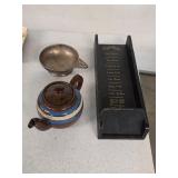 Vintage Nickel Silver Dish, Pottery+Cig Stand 10-8