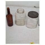 1 Amber Whiskey Bottle + 2 Coffee Glass Containers