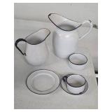 Vintage 6 Pc Enamel Ware Dishes Pitchers 10-20