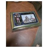 Metal box about 16in across w/glassware. T6