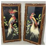 Pair of Vintage Mexican Feather Art Bird Framed