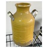 Yellow Glazed Stoneware Handled Garden Vase