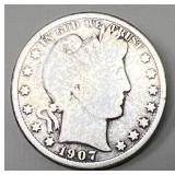 1907 Silver Barber Half Dollar Coin Antique Coin