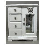 White 4 Drawer Jewelry Box w Mirrored Necklace