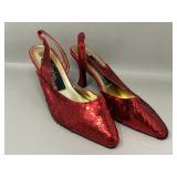 Sz 8 Notorious Vintage Red Slingback Sequin Heels