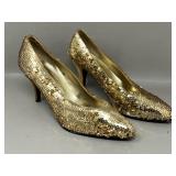 Sz 8 Stefani Vintage Sequined Pump Heel Shoes