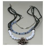 Handmade Multistrand Necklace w Rose