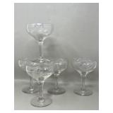 Set of 5 Vintage Etched Glass Champagne Coupes