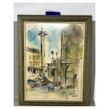 Midcentury Watercolor European Street Scene