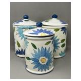 Blue Daisy Ceramic Canister Set Trio w Lids, one