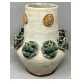 Frog Lily Pad Stoneware Vase Some Frogs Missing
