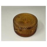 Indiana Tiara Amber Sandwich Glass Trinket Box