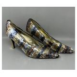 Sz 7.5 J Renee Vintage Sequined Pump Heel Shoes