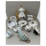 Teacups Saucers Teapot Creamer Sugar Bowl no lid