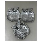 Trio of Pewter Apple Trinket Trays Dishes Metal