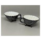 Antique Silver Porcelain Shell Teacups w Shell