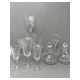 Vintage Glassware Cruets w Stoppers, Etched