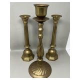 Trio of Tall Brass Candlesticks