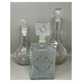 Pressed Glass Vintage Decanter Bottle Trio