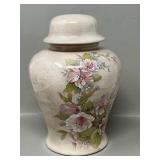Crackle Glaze Floral Applique Ginger Jar Vessel