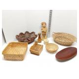 Group of wood & wicker decorative items