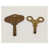 2 vintage brass clock keys