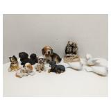 Group of animal figures - dogs & birds