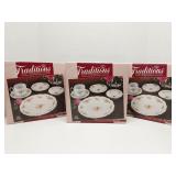 (3) 5-piece place sets Traditions Moss Rose, new