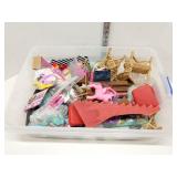 Tote of doll accessories and furniture