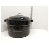 Enameled black speckleware pot for jarring