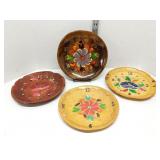4 Handpainted wood plates w/ clock faces