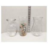 Lot of 3 glass vases with glass beads