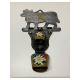 Iron Metal Cow Man Dog w/2 Copper Bells Floral