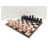 Pink & Black Marble Chess Set & Board
