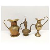 Lot of 3 small solid brass pitchers