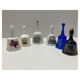 6 Vtg Bells Various Locations Porcelain & Glass