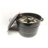 Black speckleware canning pot w/ jars and holder