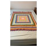 Vtg Handmade Crochet Afghan Blanket Granny Square