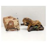 Handpainted lion on stone & lion candle