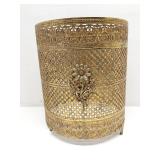 Hollywood Regency Gold Metal Filigree Wastebasket