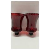 2 HOMCO Ruby Red Diamond Optic Glass Peg Votive