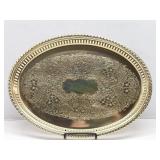 Gold tone etched metal serving tray 16'