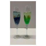 2 Beach Themed Gel Candles in Champagne Flutes