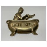 Vtg Solid Brass Lady in Tub Plaque or Sign