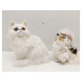 Set of 2 Rabbit fur fluffy cat figures
