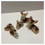 Vtg Deer Family Hand Painted Porcelain Japan 5 ea