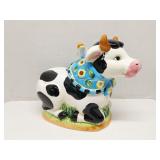 International Art Cow w/ Bird Ceramic Cookie Jar