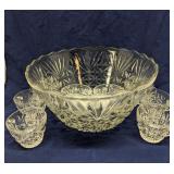 Pressed glass punch bowl set