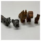 2-Cast Metal Dog Figurines & 3 Wooden Carved Dogs